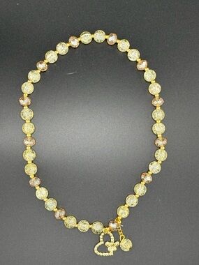 Gold-Tone Yellow Crystal Bead Double Bracelet with Heart Charm